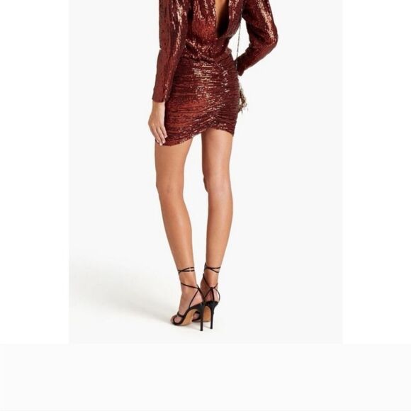 Retrofete NWT Flynn Ruched Sequin Tulle Mini Dress in COPPER  STUNNING - Picture 8 of 11